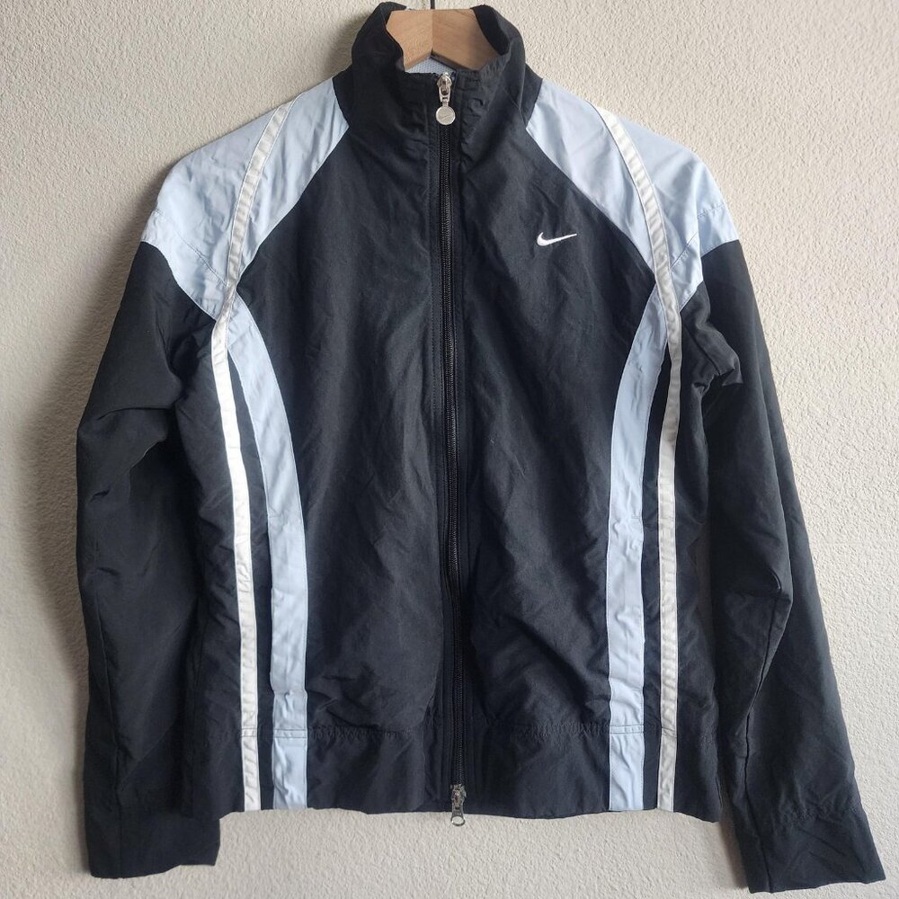 Nike Jacket Mens Medium Black White Track Running Full Zip Polyester Lined